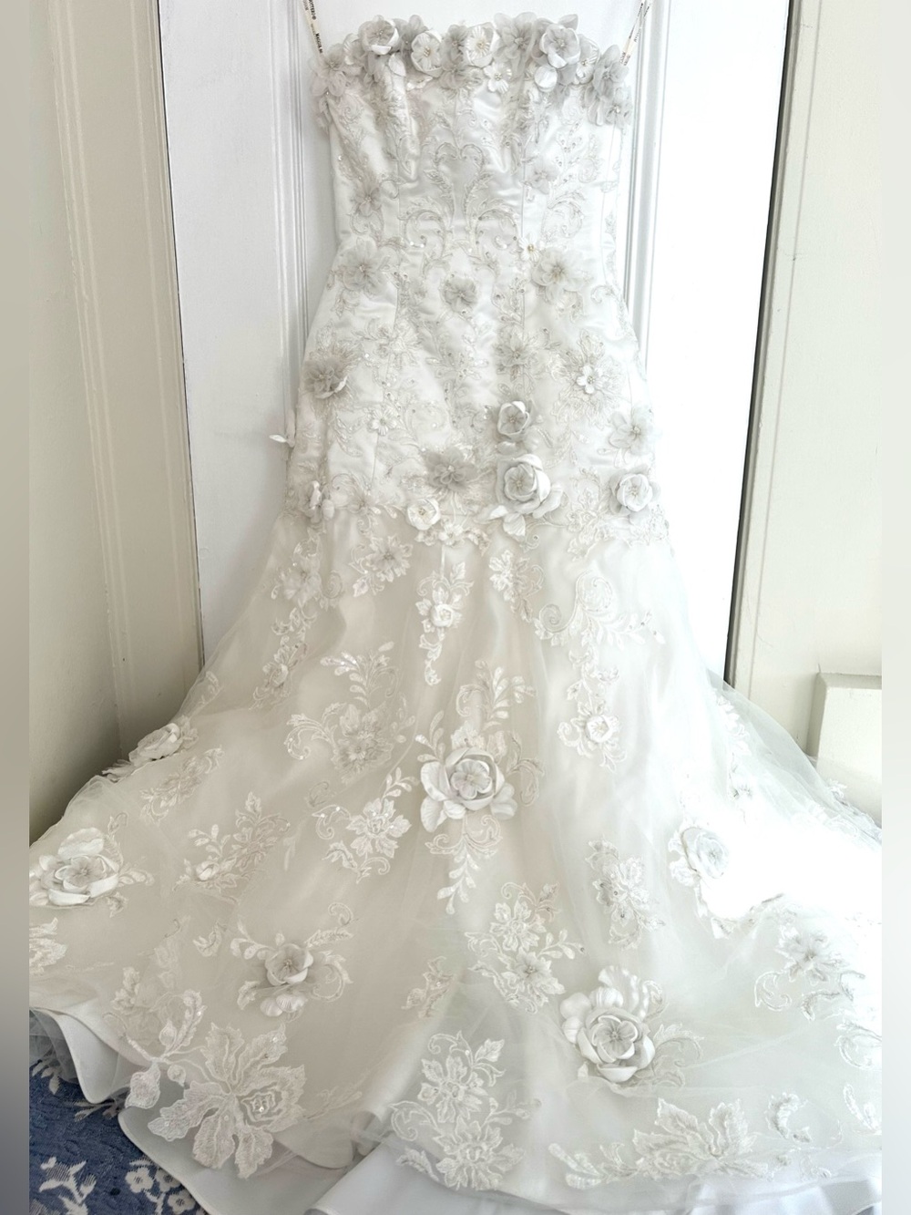 VTG NWOT Tag 10 Fits 2/4 Maggie Sottero Couture Bridal Gown 3D Floral Dress - Picture 4 of 17
